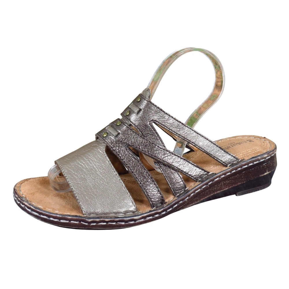 Naturalizer Leanna Women Sandal 9.5M Walking Pewter Metallic‎ Leather Strappy